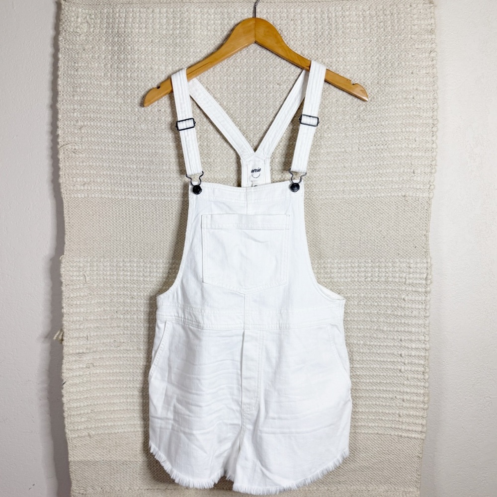 AERIE white denim shortalls overalls NEW MEDIUM
